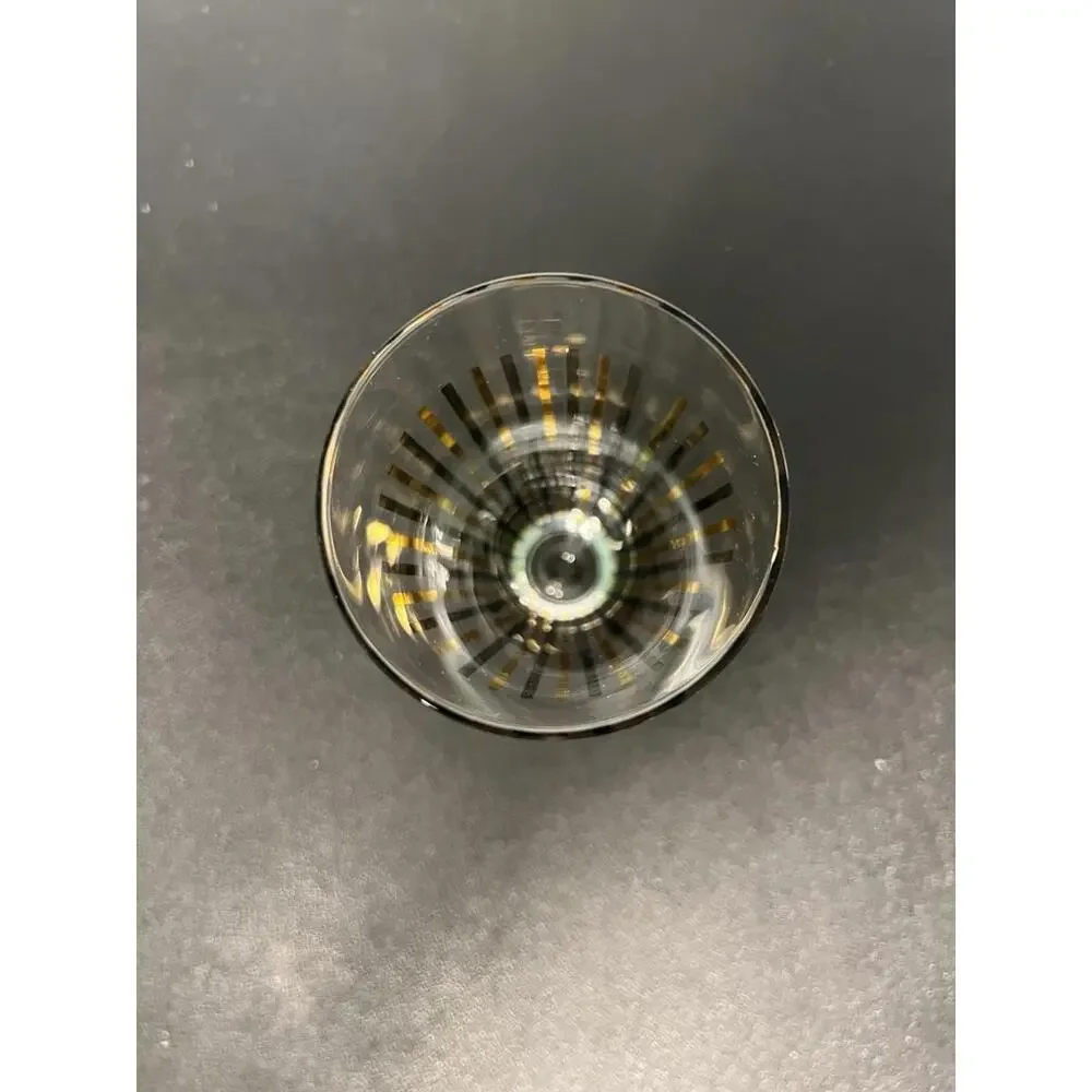 NIB Crate & Barrel 2000s Set Of 4 Gold Stripe Cocktail Glasses 6 Oz, 2.75x2.25”